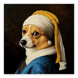 Poster Corgi with a Pearl Earring