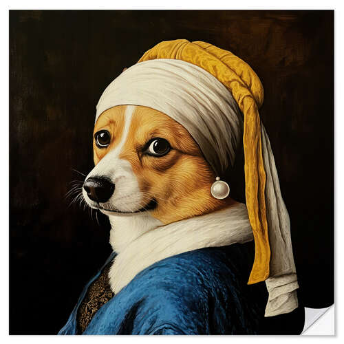 Vinilo para la pared Corgi with a Pearl Earring