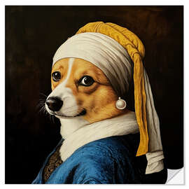 Wall sticker Corgi with a Pearl Earring