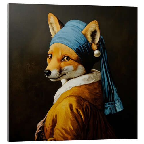 Tableau en verre acrylique Fox with a Pearl Earring