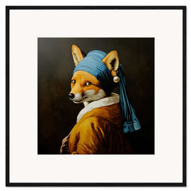 Gerahmter Kunstdruck Fuchs mit Perlenohrring