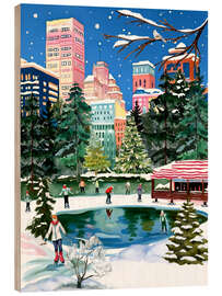 Wood print Ice skating in New York City - Taika Tori