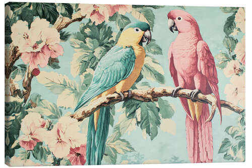 Quadro em tela Vintage Parrots Pastel