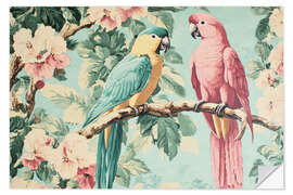 Wandsticker Vintage Papageien in Pastel-Farben