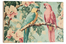 Hout print Vintage Parrots Pastel