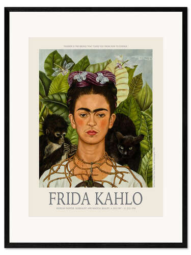 Ingelijste kunstdruk Self-Portrait With Thorn Necklace and Hummingbird, 1940