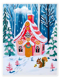 Wall print Pink Gingerbread House - Taika Tori