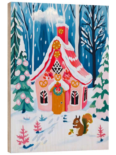 Print på træ Pink Gingerbread House