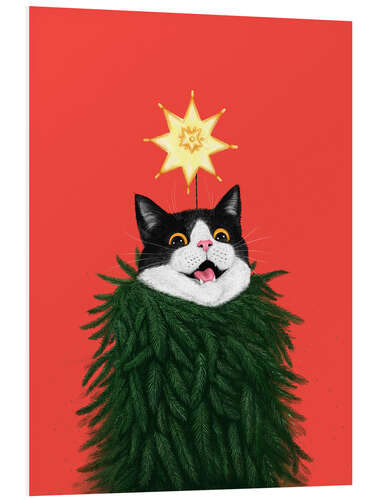 Quadro em PVC Cat in a Christmas tree
