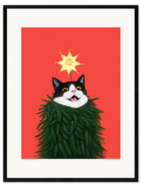 Gerahmter Kunstdruck Katze in einem Weihnachtsbaum