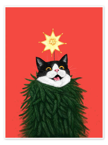 Plakat Cat in a Christmas tree