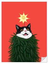 Wandsticker Katze in einem Weihnachtsbaum