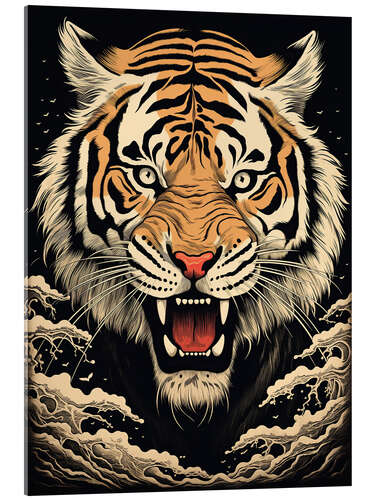Obraz na szkle akrylowym Japandi Tiger in woodcut style