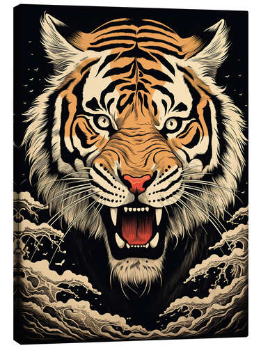 Obraz na płótnie Japandi Tiger in woodcut style