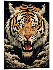 Magnettafel Japandi Tiger im Holzschnitt-Stil