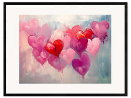 Impression artistique encadrée Valentines Day Red Pink Hearts I