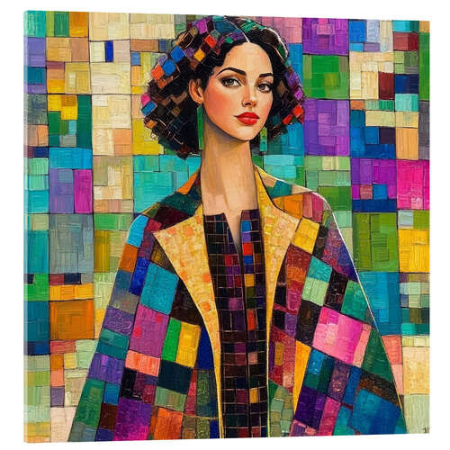 Stampa su vetro acrilico Beauty woman wearing a coat of many colours