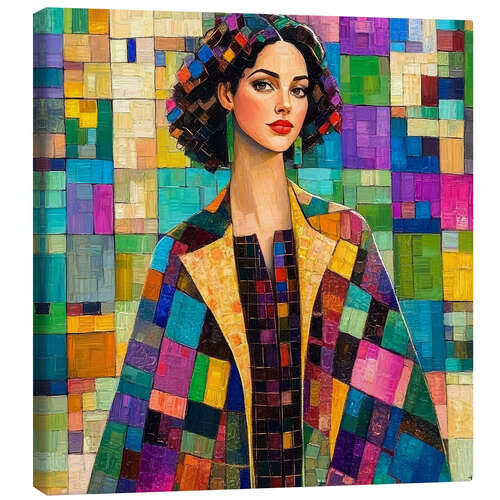 Canvas print Beauty woman wearing a coat of many colours