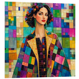 Quadro em PVC Beauty woman wearing a coat of many colours