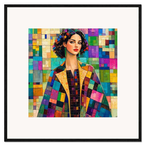 Stampa artistica con cornice Beauty woman wearing a coat of many colours