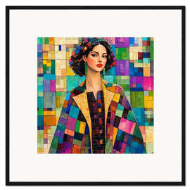 Stampa artistica con cornice Beauty woman wearing a coat of many colours