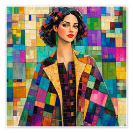 Póster Beauty woman wearing a coat of many colours