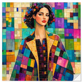 Vinilo para la pared Beauty woman wearing a coat of many colours