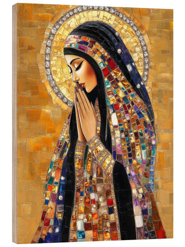 Holzbild Betende Heilige Maria mit Juwelen
