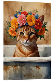 Acrylic print Floral cat in my bathtub