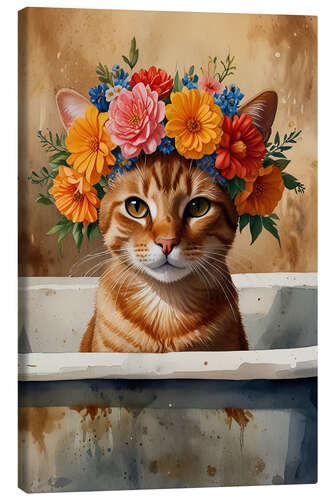 Canvastavla Floral cat in my bathtub