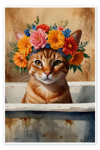 Poster Floral cat in my bathtub
