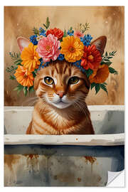 Selvklæbende plakat Floral cat in my bathtub