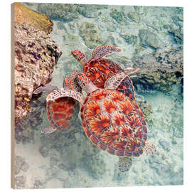 Wood print Green sea turtles - GUGIGEI