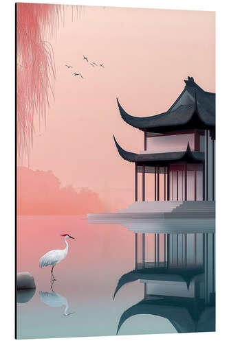 Aluminium print Crane in front of the temple