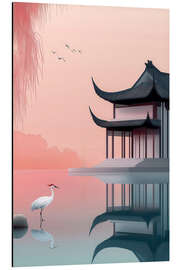 Aluminium print Crane in front of the temple