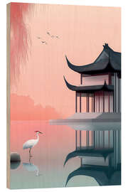 Tableau en bois Crane in front of the temple