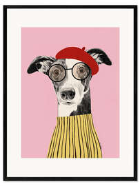 Impression artistique encadrée French style greyhound dog portrait