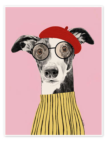 Plakat French style greyhound dog portrait