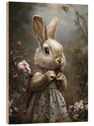 Wood print Victorian rabbit in dress