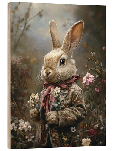 Wood print Victorian rabbit in jacket