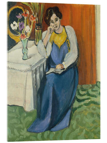 Tableau en verre acrylique Reading Lady in Blue, 1919