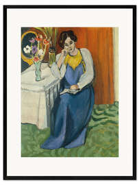 Gerahmter Kunstdruck Lesende Dame in blau, 1919
