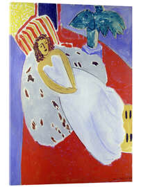 Tableau en verre acrylique Dame en robe blanche devant un fond rouge - Henri Matisse