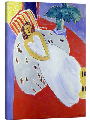 Canvas print Lady in white dress against red background