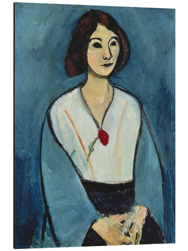 Alubild Dame in Blau mit roter Blume, 1909