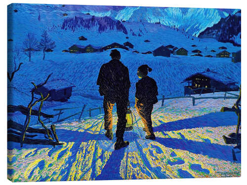 Tableau sur toile Returning home at night, Adelboden, 1913