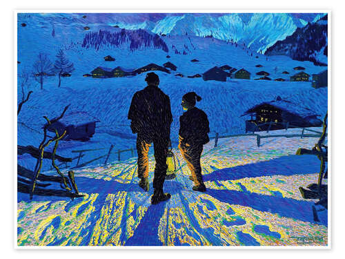 Poster Returning home at night, Adelboden, 1913