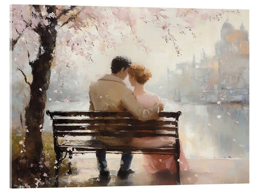 Acrylic print Romantic couple under cherry blossom tree