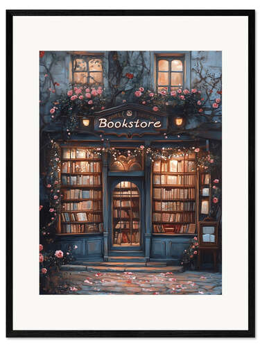 Impression artistique encadrée Vintage Antique Bookstore
