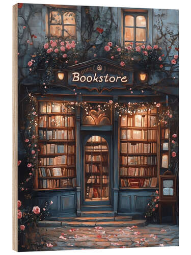Hout print Vintage Antique Bookstore